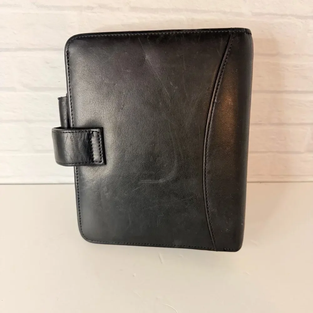 Franklin Quest Full Grain Nappa Leather Day Planner Black 6 Ring 6